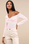 Lulus Adorable Simplicity Light Pink One-shoulder Sweater Top In Light Pink