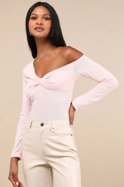 Lulus Adorable Simplicity Light Pink One-shoulder Sweater Top