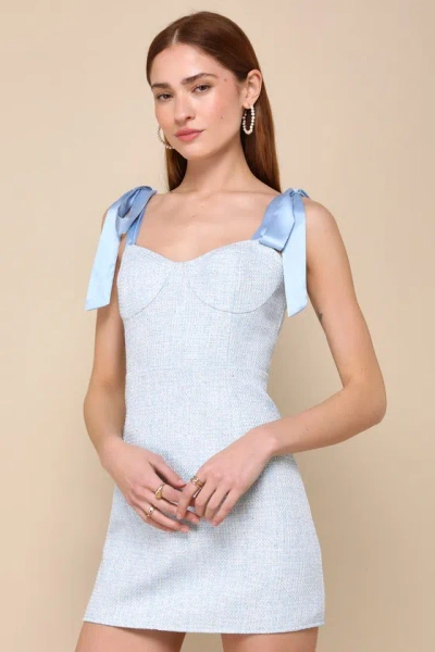 Lulus Adorable Trait Light Blue Tweed Tie-strap Bustier Mini Dress