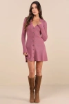 Lulus Adorably Flirty Mauve Pink Button-front Sweater Mini Dress In Mauve Pink