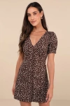 Lulus Adored Cutie Brown Floral Corduroy Button-front Mini Dress In Brown