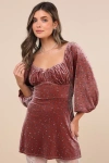 Lulus Adored Perfection Mauve Floral Velvet Balloon Sleeve Mini Dress In Mauve