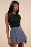 Lulus Adored Pose Navy Blue Tweed Lurex Pleated High Rise Skort In Navy Blue
