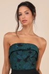 Lulus Adored Stunner Teal Green Floral Strapless Crop Top In Teal Green