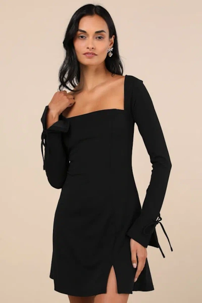 Lulus Adored Treatment Black Long Sleeve Tie Cuff Mini Dress