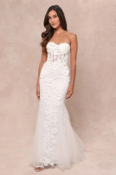Lulus Adoring Bliss White Tulle Strapless Lace-up Mermaid Maxi Dress