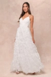 Lulus Adoringly Yours White Tiered 3d Floral Maxi Dress