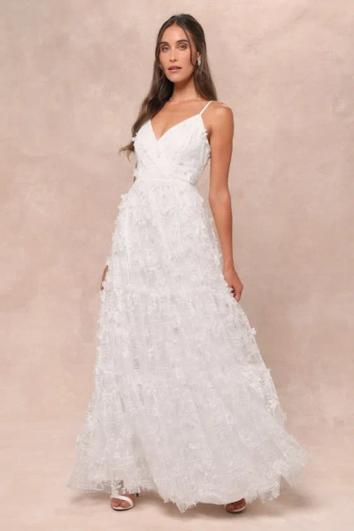 Lulus Adoringly Yours White Tiered 3d Floral Maxi Dress