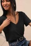 Lulus Adyn Black V-neck Short Sleeve Tee