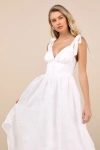 Lulus Aero White Embroidered Tie-strap A-line Midi Dress