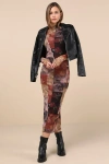 Lulus Aesthetic Adoration Multi Floral Mesh Long Sleeve Midi Dress