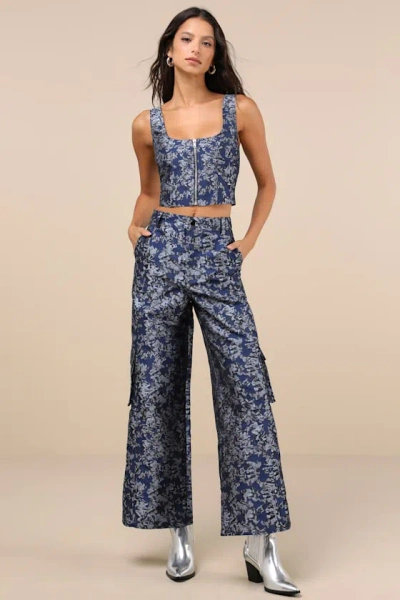 Lulus Aesthetic Confidence Navy Jacquard Cargo Pants