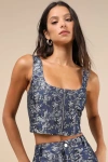 Lulus Aesthetic Confidence Navy Jacquard Sleeveless Top In Navy