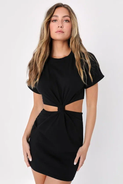 Lulus Aesthetic Cutie Black Knotted Short Sleeve T-shirt Dress