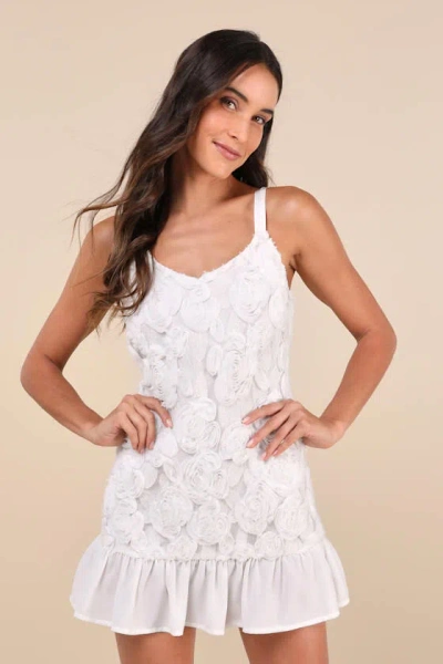 Lulus Aesthetic Delight White Rosette Embroidered Shift Mini Dress
