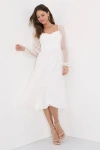 Lulus Affectionate Aura White Swiss Dot Tiered Bustier Midi Dress In White