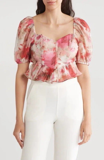 Lulus Affectionate Essence Floral Top In Ivory/ Red/ Hot Pink