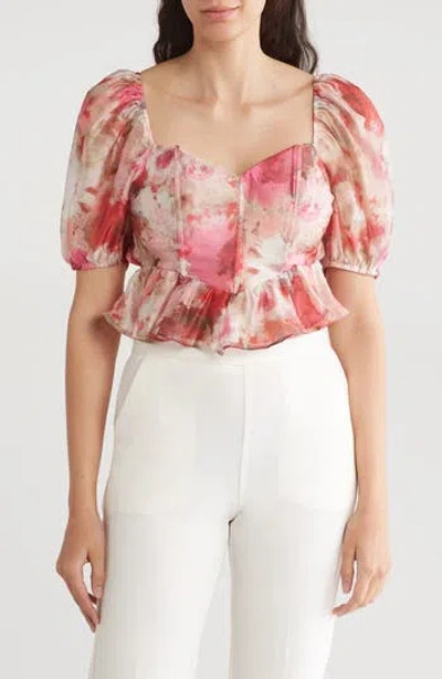 Lulus Affectionate Essence Floral Top In Ivory/red/hot Pink