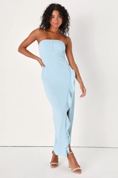 Lulus After Hours Light Blue Strapless Ruffled Maxi Dress