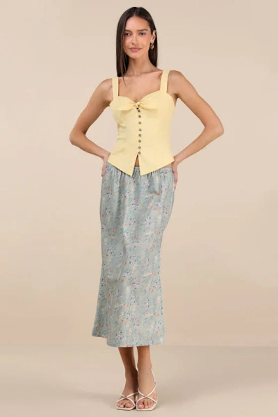 Lulus Agatha Sage Multi Floral Satin Midi Skirt In Green