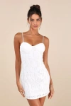 Lulus Aglow With Love Ivory Mesh Sequin Bustier Bodycon Mini Dress In Ivory