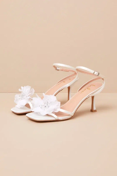 Lulus Aidine White Floral Applique Ankle Strap High Heel Sandals