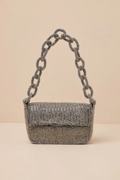 Lulus Ailean Charcoal Grey Beaded Shoulder Bag
