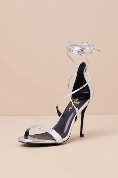 Lulus Aimee Silver Metallic Lace-up Heels