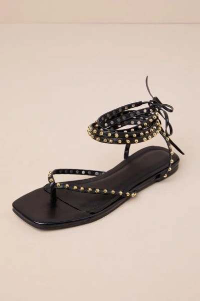 Lulus Aimie Black Studded Lace-up Thong Sandals