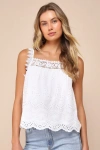 LULUS AIRY IMPRESSION WHITE EYELET EMBROIDERED CROCHET LACE TANK TOP