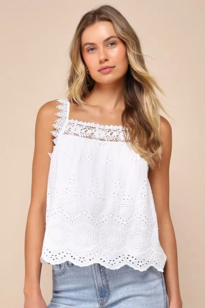 Lulus Airy Impression White Eyelet Embroidered Crochet Lace Tank Top