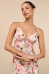 Lulus Alaia Blush Multi Floral Satin Backless Midi Dress In Multi