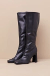 Lulus Albane Black Square Toe Knee-high Boots In Black