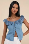 Lulus Alesana Blue Eyelet Embroidered Button-front Top
