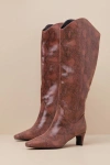 Lulus Alessio Brown Snake Pointed-toe Knee-high Boots In Brown