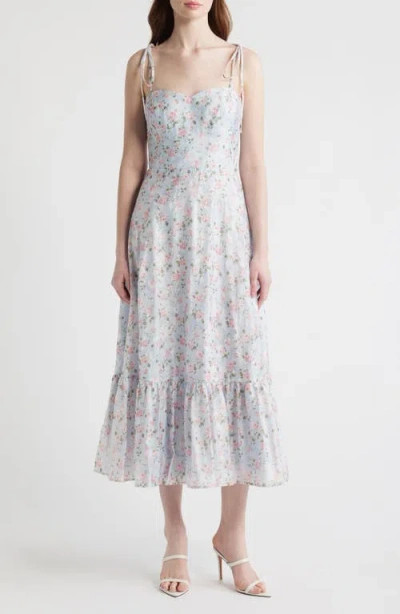 Lulus Alexia Floral Tie Strap Midi Dress In Blue