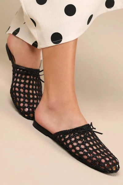 Lulus Alexine Black Woven Raffia Flat Slides