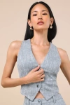 Lulus Alfonsa Light Blue Tweed Button-front Vest Top In Light Blue