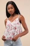 Lulus Alinor Ivory And Pink Floral Sheer Babydoll Tank Top