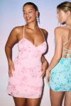Lulus Alisia Pink Sequin Beaded Lace-up Mini Dress In Pink