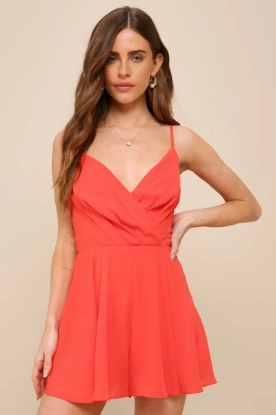 Lulus All About Love Red Sleeveless Surplice Romper