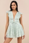 Lulus All About The Flowers Mint Green Burnout Floral Ruffled Romper In Mint Green