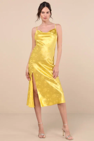 Lulus All About You Yellow Floral Jacquard Satin Midi Dress
