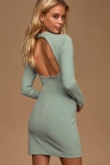 Lulus All That You Wish For Sage Green Mock Neck Cutout Bodycon Dress In Sage Green