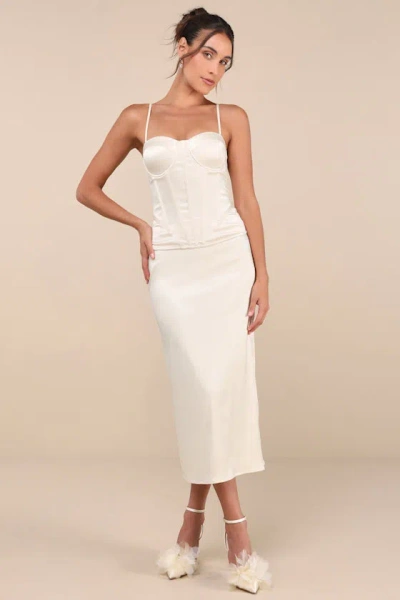 Lulus Alluring Duo Cream Satin Bustier Two-piece Bustier Midi Dress In White