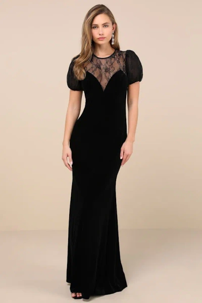 Lulus Alluring Event Black Velvet Lace Puff Sleeve Maxi Dress