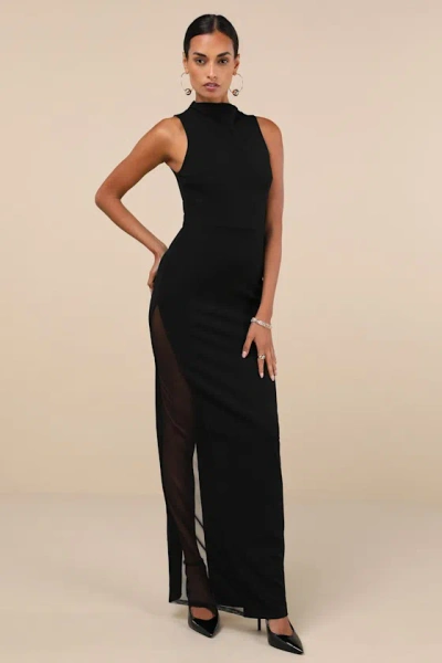 Lulus Alluring Influence Black Mock Neck Sleeveless Maxi Dress