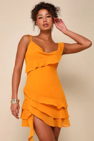 Lulus Alluring Presence Golden Yellow Ruffled Tiered Mini Dress