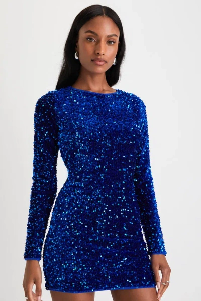 Lulus Alluring Radiance Royal Blue Sequin Cutout Bodycon Mini Dress
