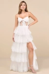 Lulus Alluring Sensation White Tulle Embroidered Tiered Maxi Dress In White